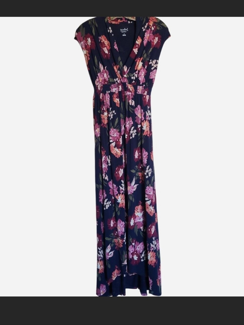 Beautiful Dark Navy Blue Maxi dress with floral print all over and elastic waist